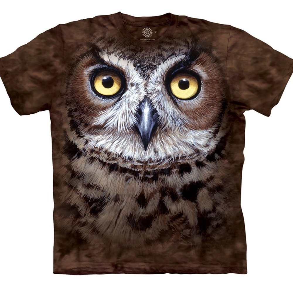 Great Horned Owl Bird Feathers Owls Fly Hoot Barn Brown Shirt Mountain S